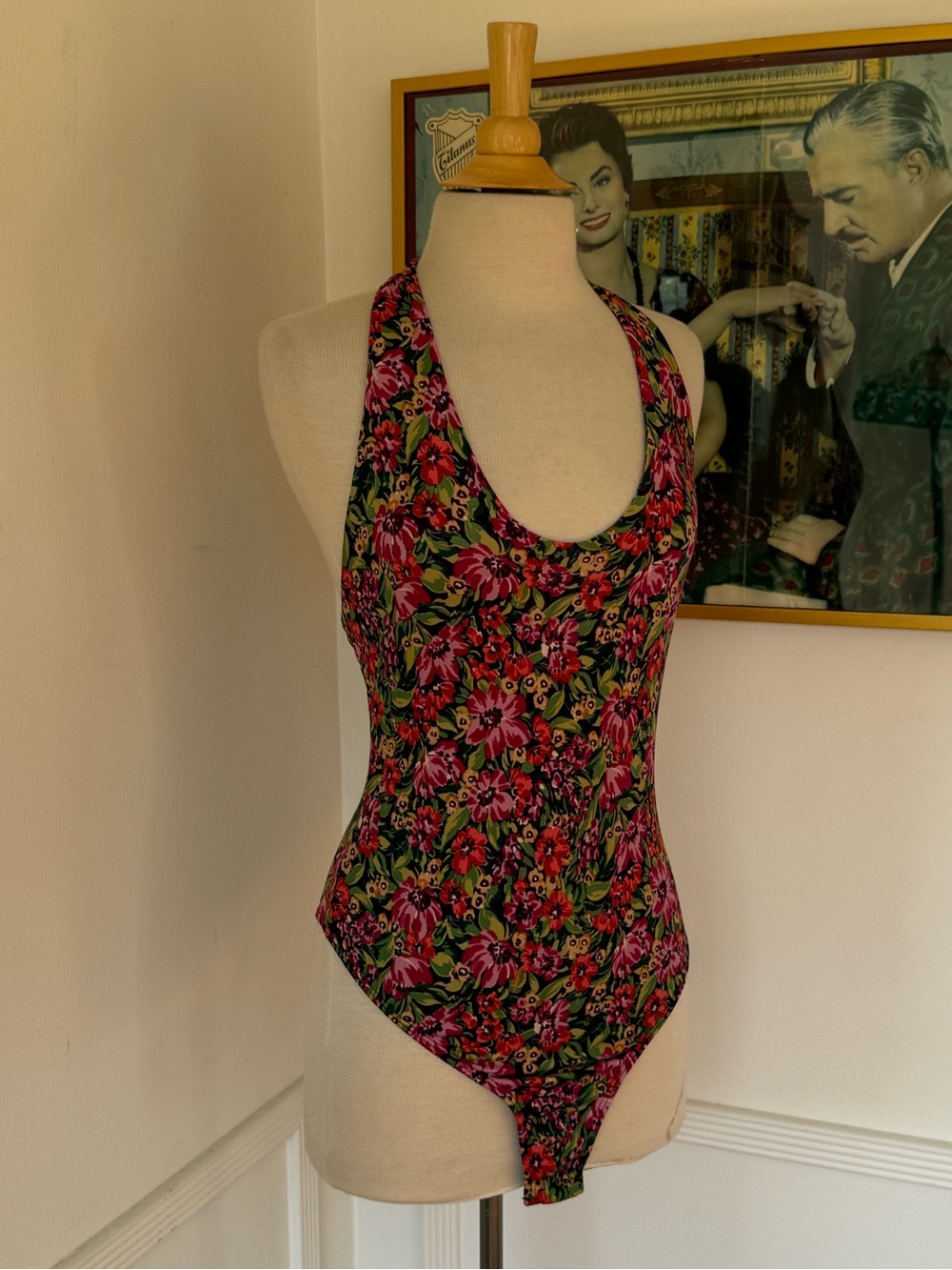 Lulu's Floral Halter Bodysuit in Pink and Green
